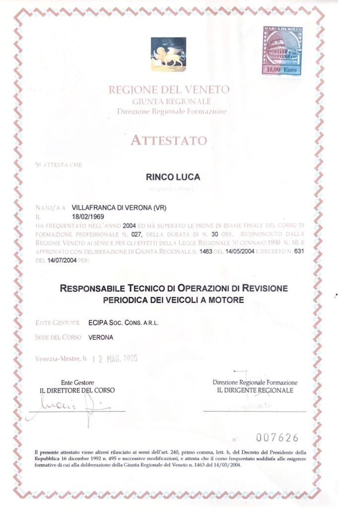 ATTESTATO REVISIONI